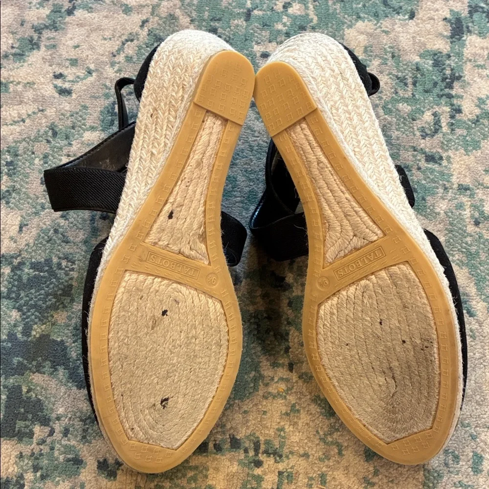 Talbots Black Canvas Espadrille Wedge Sandals